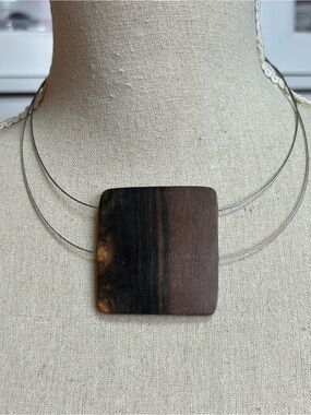 Caracol Wood Geometric Statement Necklace Wire Collar, Modern Mid-Century Modern